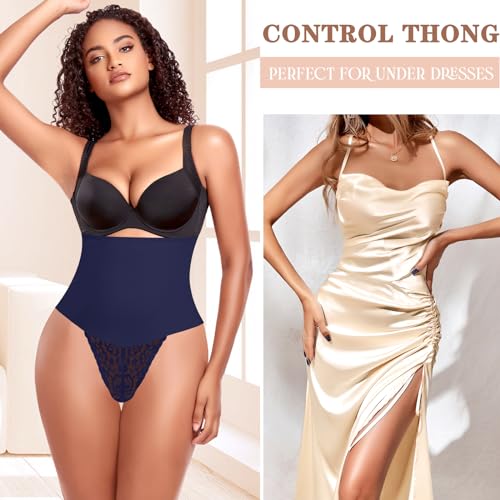 Image of Werena Tummy Control Thong Shapewear for Women High Waist Body Shaper Panties Girdle Lace Shaping Underwear