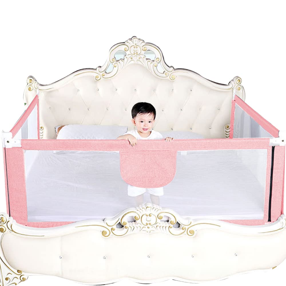 HUOLE Barriere de Lit Enfants, Barrière De Protection De Lit pour Enfants, Grand Rails de lit pour Tout Petits pour Matelas Jumeaux, Double, Pleine Grandeur Queen & King-Rose☻-1,8 m