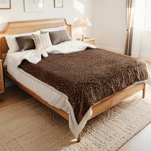 LUXIAN Electric Heated Blanket Queen Size 84x90 - Microplush & Sherpa Fabric Dual-Sided 9 Heat Settings &1-10 Hours Auto Off Cozy Warming Throw for Office or Bed Machine Washable Leopard Print
