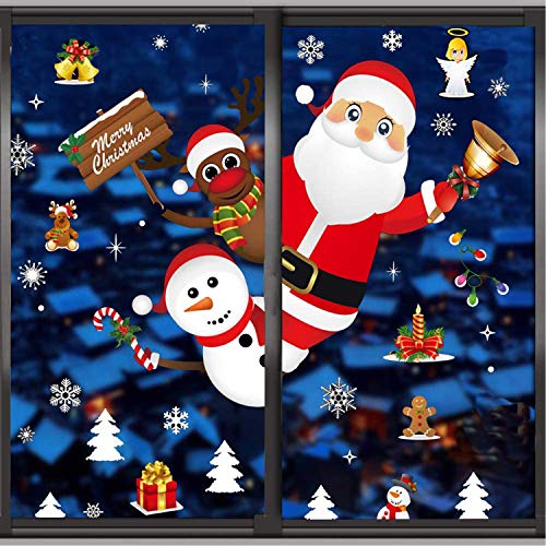 TATAFUN NoëL Autocollants Fenetre, NoëL Stickers Décoration DIY Fenêtres Stickers Porte de Bonhomme de Neige Santa Autocollant Amovibles Statique Autocollants DéCalcomanie