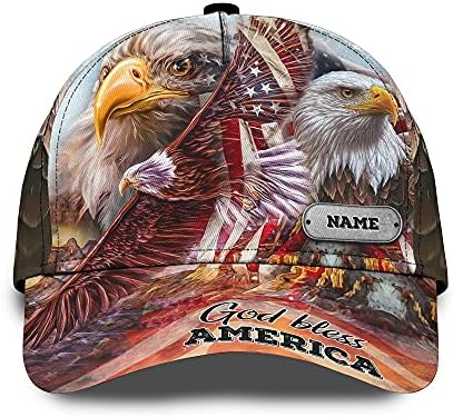 US Bald Eagle God Bless America Custom Name Cap 3D Personalized Cap for Patriotic Americans Multicolor One Size