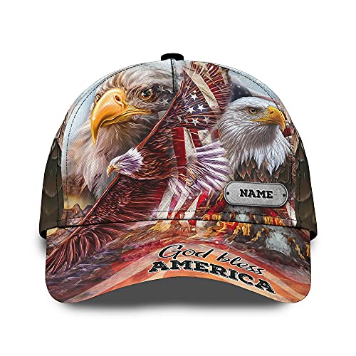 US Bald Eagle God Bless America Custom Name Cap 3D Personalized Cap for Patriotic Americans