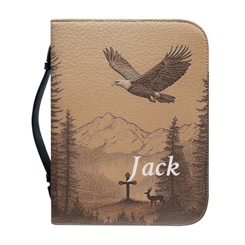 Custom Bible Case & Cover for Men Boys with Name or Text Personalized Small Bible Cover for Men Christian Gifts Pu Leather Bible Cover(Cross Deer Bald Eagle)