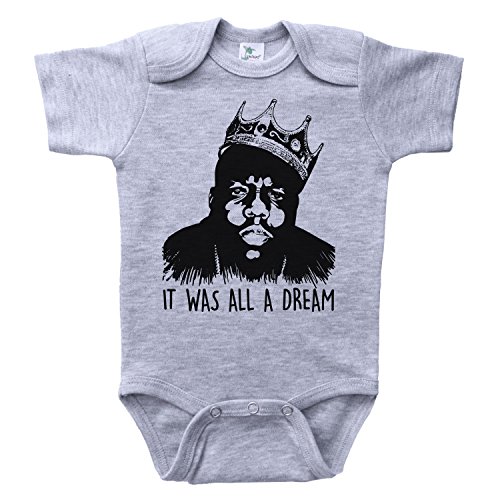 Baffle Biggie Smalls Baby Onesie IT was All A Dream B.I.G. Infant Bodysuit (3-6M, Grey SS)