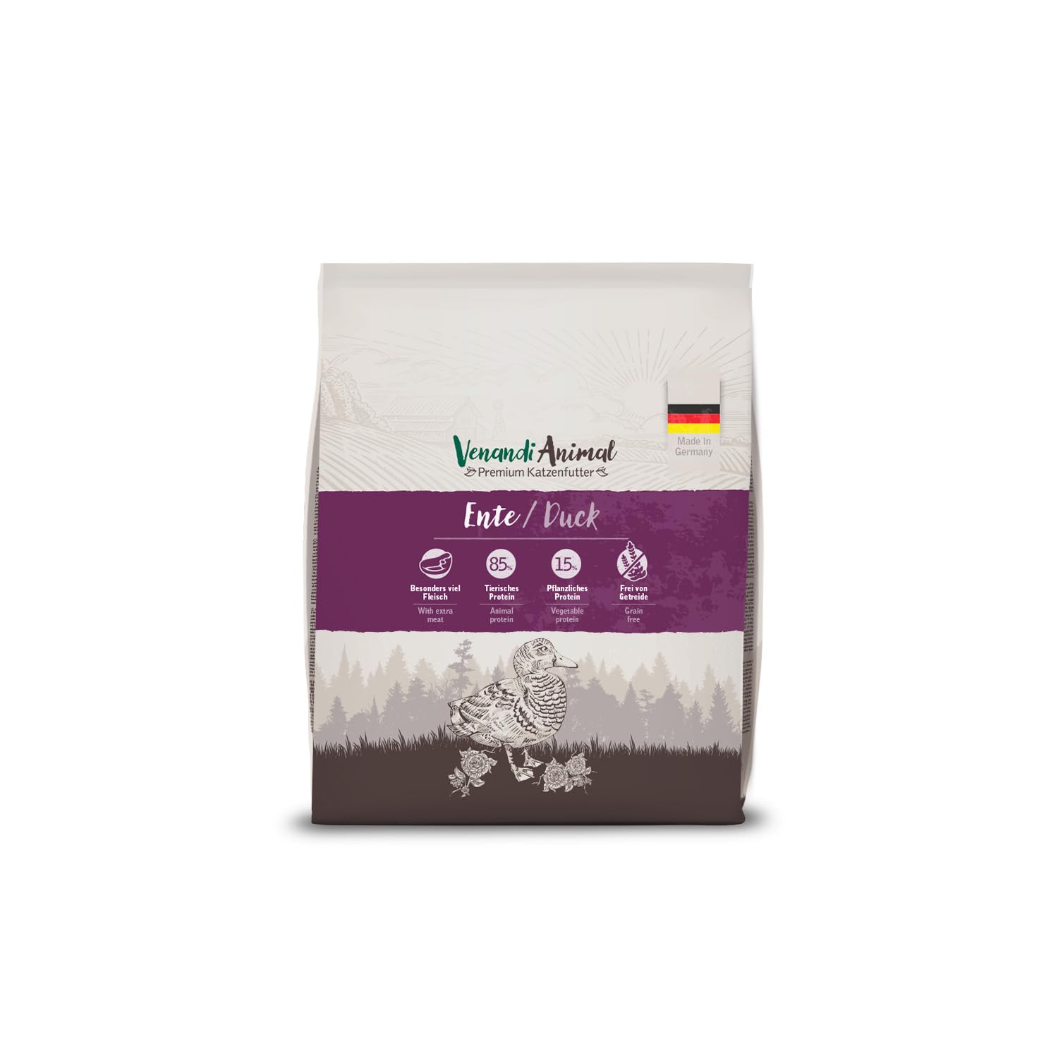 Venandi Animal – Premium Katzenfutter – Ente, mit viel frischem Geflügel, Trockenfutter, getreidefrei 1er Pack (1 x 300g)