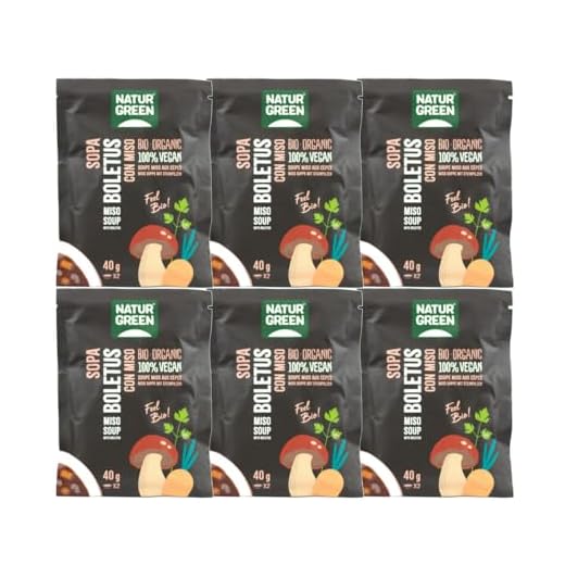 NATURGREEN - Sopa de Boletus con Miso BIO, Sopa Instantánea, 100% Vegano, Sin Lactosa, Fácil de Preparar - Pack 6 unidades de 40 g