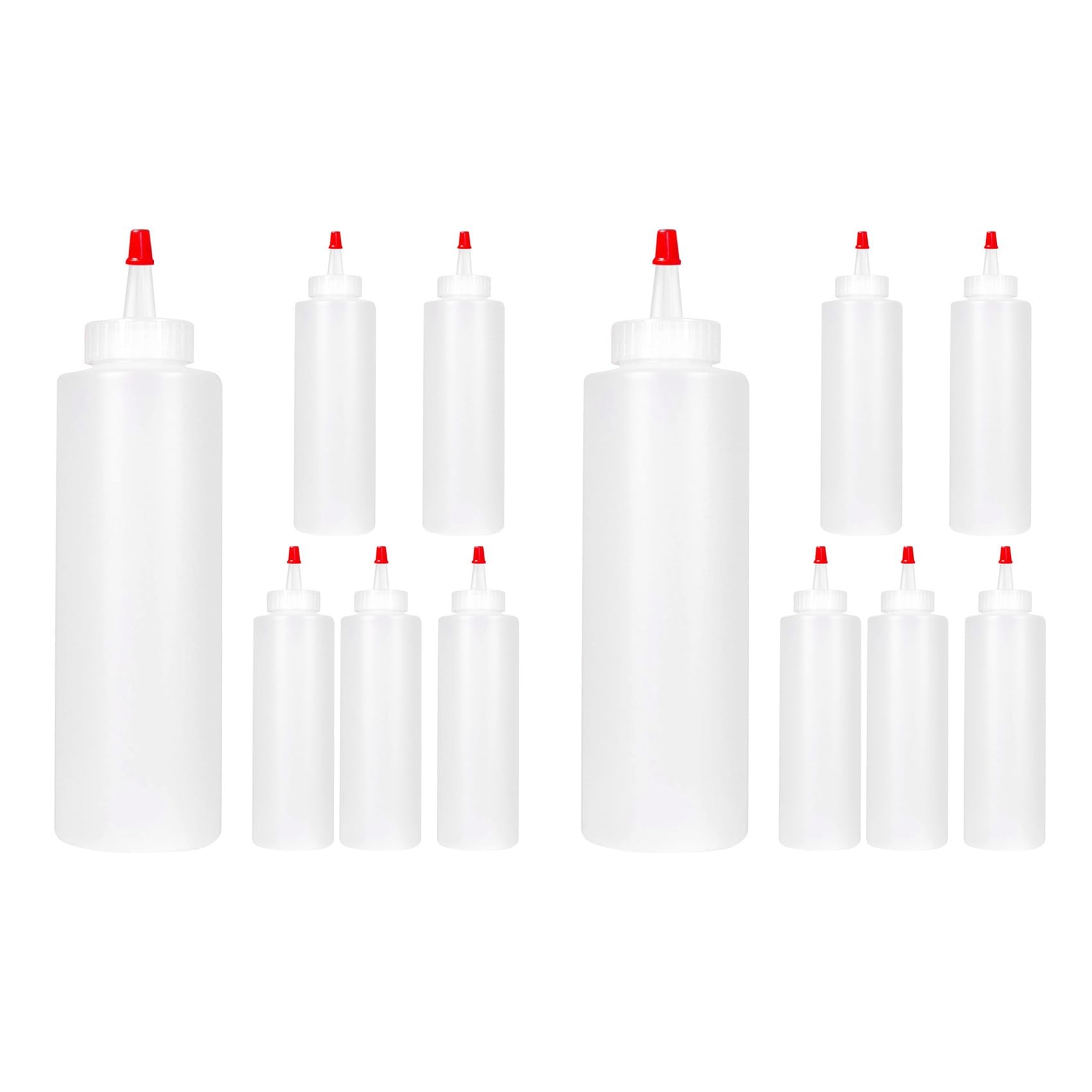 Jnchdghwa 12PC Squeeze Squirt Condiment Bottles for Sauces - 16 Ounce - Perfect Containers for Ketchup, BBQ, Sauces, Syrup