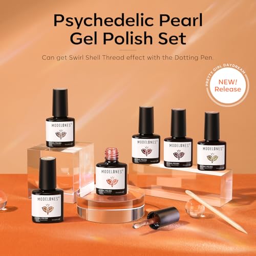 Image of modelones Fall Gel Nail Polish Set, 6 Colors Chameleon Nail Drawing Swirl Shell Thread Effect Gel Polish Kit Soak Off DIY Mani Gift