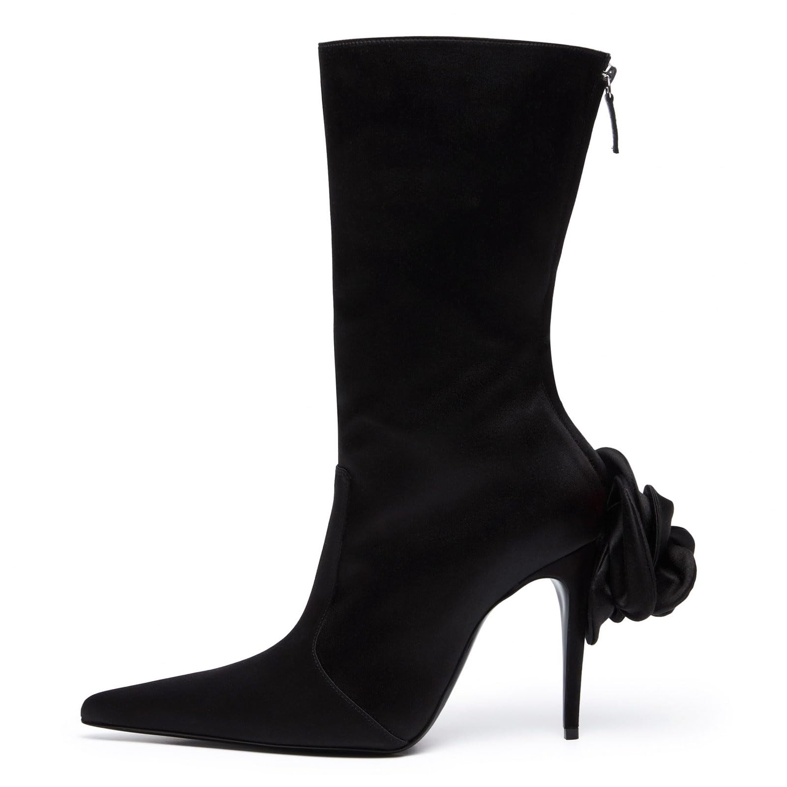 Womens Sexy High Stiletto Heel Mid Calf Sock Boots Chic Flowers Back Zipper Pointed Closed Toe High Heel