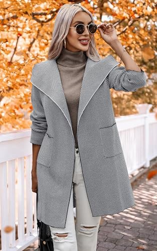 Image of ECOWISH Women Open Front Cardigan Fall Jacket Knit Coat Oversize Long Sleeve Lapel Open Front Coatigan