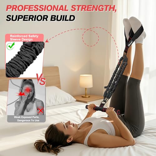 Image of WOQQW Multifunction Pedal Resistance Band with Handle, Upgraded 3 Tube Adjustable Foot Resistance Bands for Core, Arm, Legs, Body Puller Trainer - Sit Up Exercise Equipment for Women Men