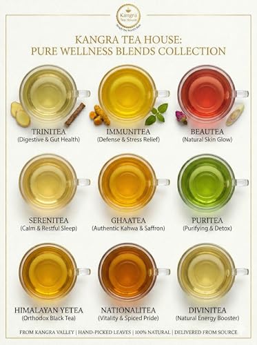 Image of KANGRA TEA HOUSE Certified Organic Ginger Mulethi Green Tea for Joint Pains, Helps in Arthritis, Cough & Cold Relief (100g = 150 - 200 Cups) - Richest Source of Antioxidants - Combo of TriniTEA 200g