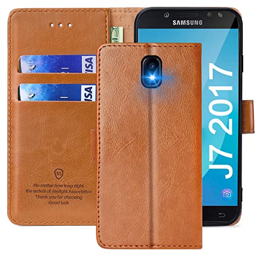 FMPCUON Funda para Samsung Galaxy J7 2017 /J730,Funda Libro Galaxy J7 2017 /J730 Funda con Tapa,Cuero Carcasa Magnético Funda Cartera Móvil para Samsung Galaxy J7 2017, Marrón