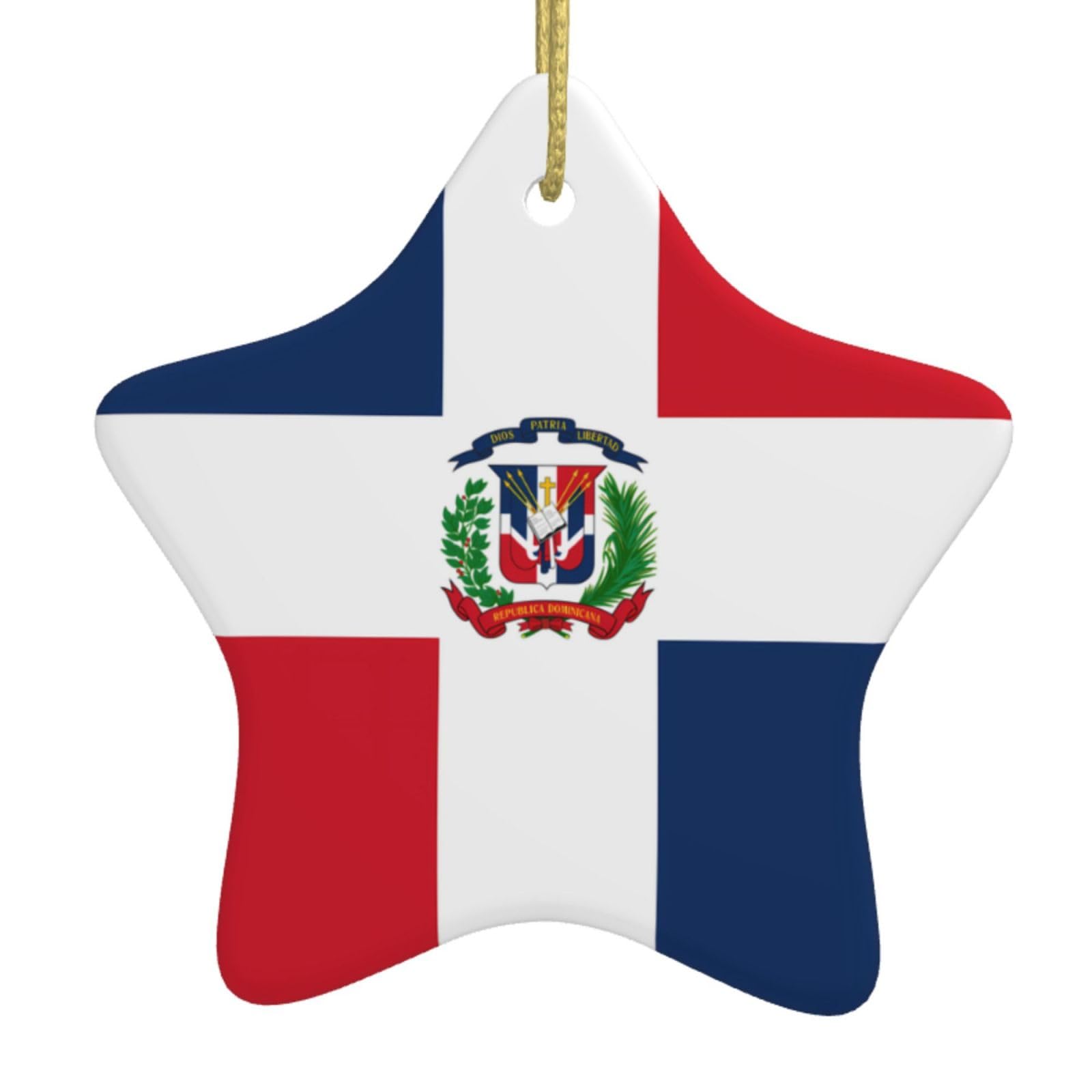 Jzsty White Christmas Tree Ceramic Hanging Ornament, Dominican Republic Star Print Shape Decoration For Holiday Festival Home Decor