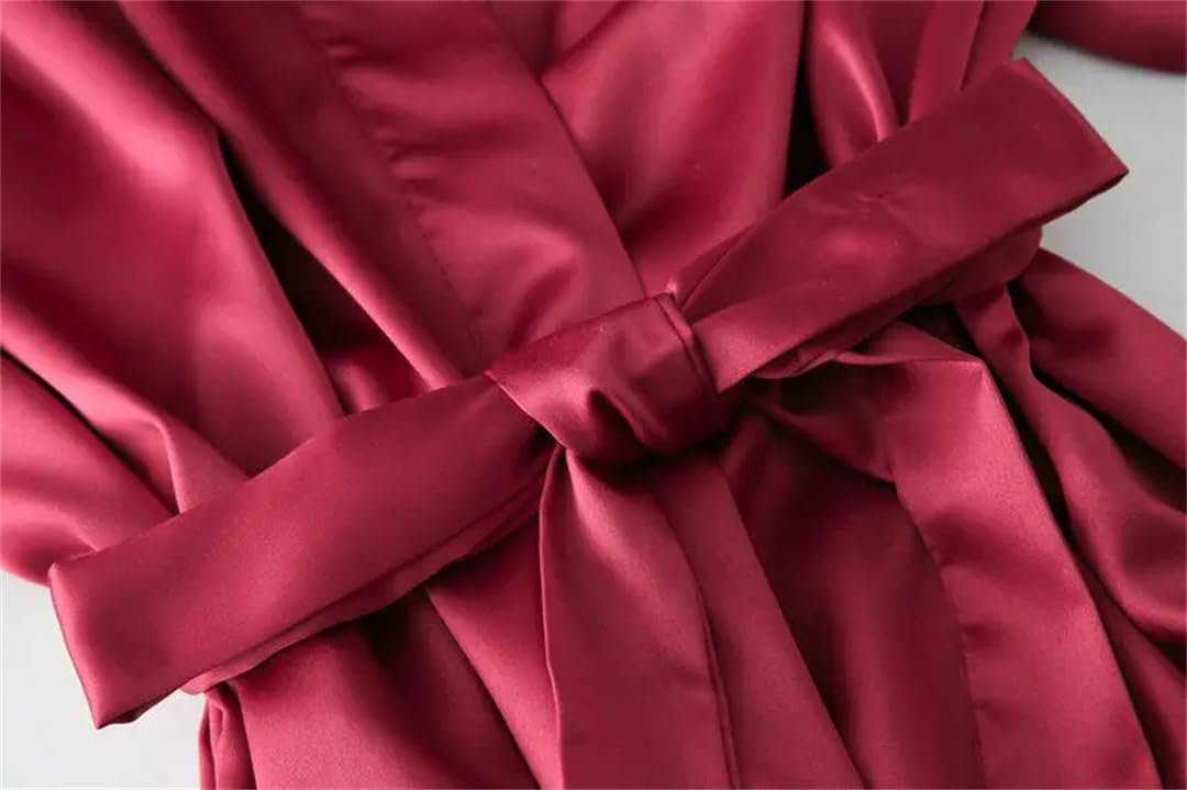 Yeuyyben Raso di Seta Pizzo Robe Per Le Donne Personalizzato Abito Da Sposa Accappatoio Sposa Damigella D'onore Kimono Robe Borgogna