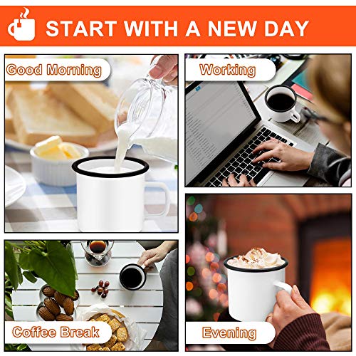 Teamfar Coffee Mug Set Of 6, 12 Oz Enamel Mug White Tea Camp Drinking Cups Mugs Vintage For Camping Picnic Home Use, Non Toxic & Portable, Classic Design & Easy Clean #TOP2