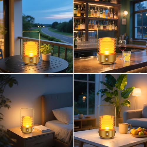 Image of NYRWANA Lantern Rechargeable Glass Table Lamp | 2000mAh Battery | USB-C Charging | Touch Control | Stepless Dimming | Warm LED Bedside Portable Lamp for Bedroom, Living Room, Home Decor (Metal)