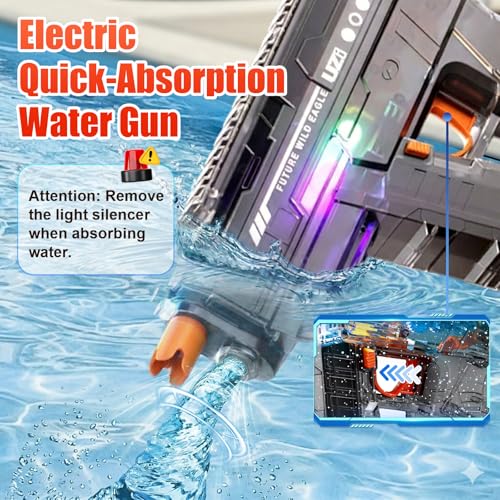 UROINT Electric Water Gun for Adults Kids, Powerful WaterGun with Led Light Long Range, Transparent Electric Squirt Gun Blaster Outdoor Pool Party Toys Gift for Boys Girls (Pistol Black) — view 2