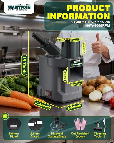Image of WantJoin 3 in 1 Electric Vegetable Chopper - Multifunctional Commercial Vegetable Dicer Food Fruit Processor Stainless Steel Blades for Slicing(2.5mm)