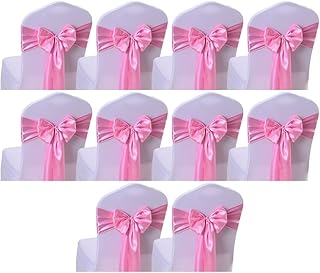 Juego de 10 bandas de seda y satén para sillas de boda, decoración de sillas, color rosa