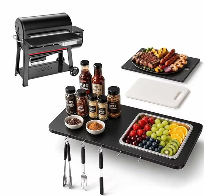 QuliMetal Folding Front Shelf for Weber Searwood XL 600/Smoque XL