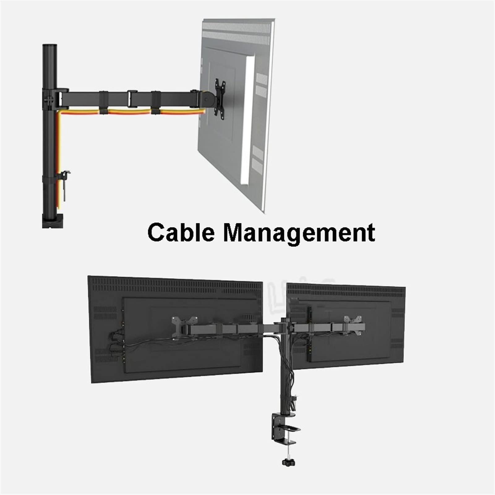 Support de bureau pour moniteur Support de bureau double for moniteurs LCD LED 10-27", bras doubles ergonomiques à mouvement complet, supporte jusqu'à 17,6 lb par bras, VESA 75 x 75/100 x 100 mm Suppo