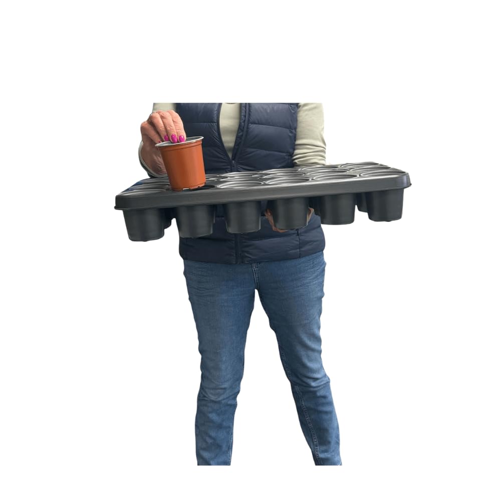 Gardening Naturally Terracotta ; Black 9Cm Plant Pots With Shuttle Tray Set 18 Pot Carry Tray Propagation Pots For Seedlings Herbs Bedding Plants Greenhouse Growing Transport Set (5 X Shuttle Trays With 90 Pots)