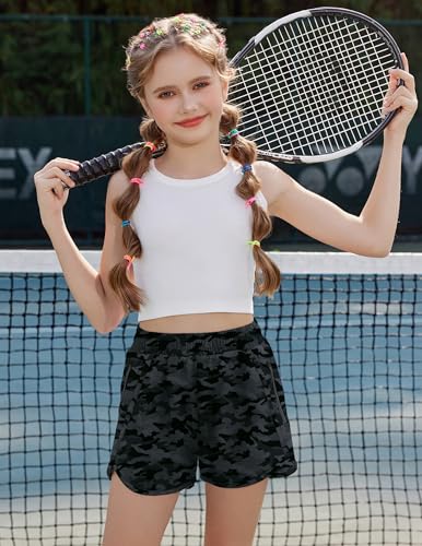 Image of Zaclotre Girls Athletic Shorts with Zipper Pockets High Waisted Running Shorts Soccer Gym Sports Active Short for Kids