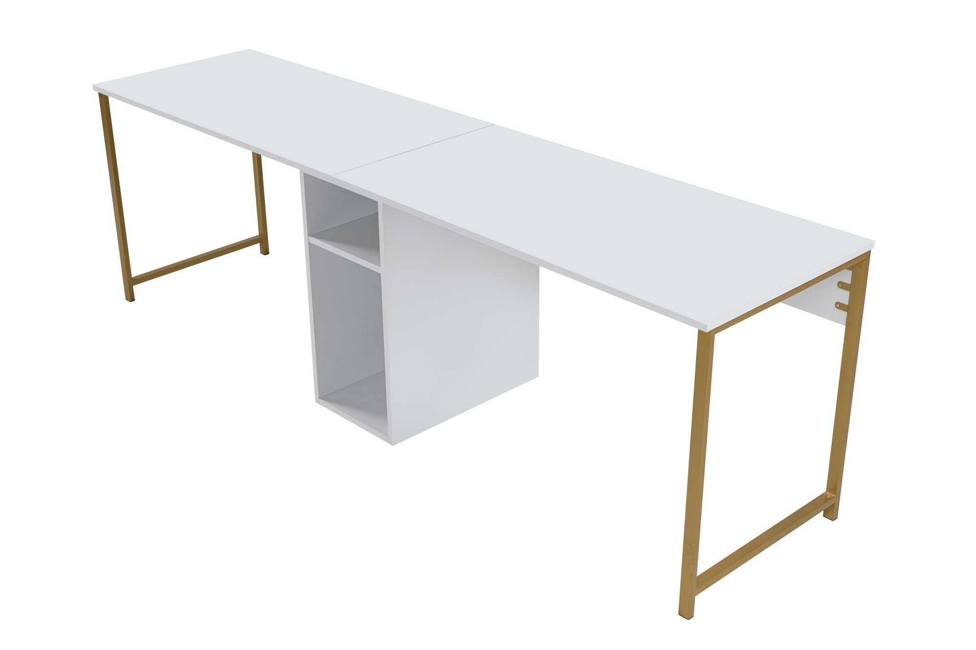 Contemporary and Practical Study Desk, biały, złoty, 240 x 74 x 60 | 100% powłoka melaminowa | idealna do nowoczesnego biura domowego i gabinetu, elegancki i funkcjonalny design