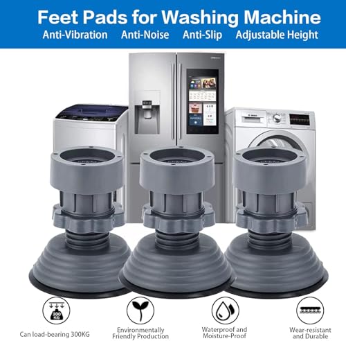 Image of Anti Vibration Foot Pads for Washing Machine Adjustable Shock Absorbing Feet Pads Noise Dampening Support for Washer Dryer Anti Skid Base Floor Protection 4 PCS (Large) Grey