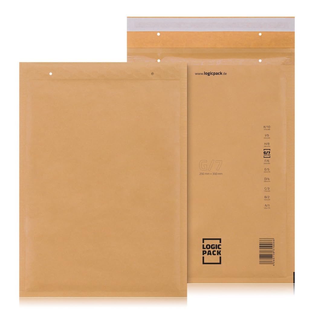 100 Luftpolsterumschläge Luftpolstertaschen Braun G7 250 x 350 mm Gepolsterte Briefumschläge, Haftklebend Versandtaschen mit Luftpolsterfolie für DIN A4