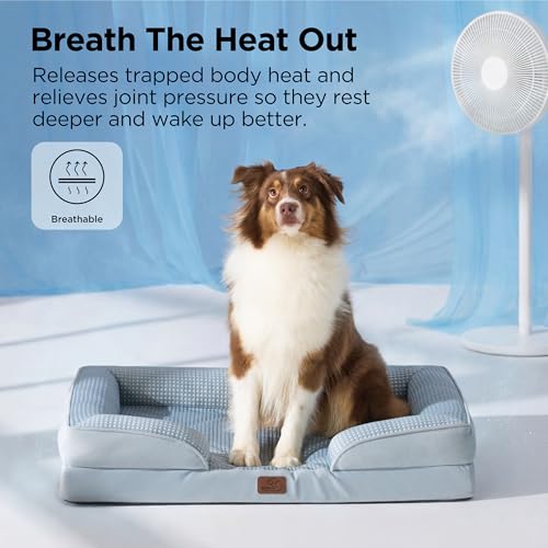 Image of Bedsure Cooling Dog Bed Medium Size Dogs - Orthopedic Medium Dog Cat Cooling Bed Washable, Pet Couch Sofa with Waterproof Removable Cover, Pets Bed with Nonskid Bottom, Cooling Blue, 28 inch