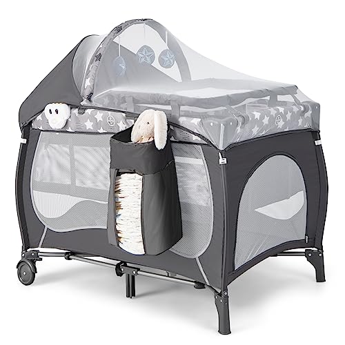 Baby Joy 4 In 1 Pack And Play, Portable Baby Playard With Bassinet, Adjustable Canopy, Changing Table, Lockable Wheels, Music Box, Travel Baby Crib Bassinet From Newborn To Toddler #TOP27