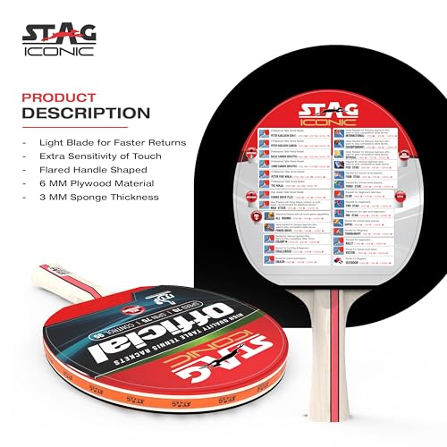 Image of Official Table Tennis (T.T) Racket | Advanced TT Racquets| Black /Red Grip Designed Comfortable Wooden Table Tennis Bat