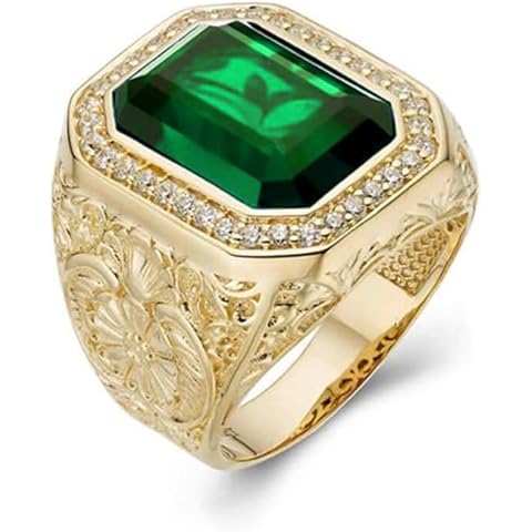 Emerald Men's Ring Sterling Silver 10K 14K 18K Real Gold Customized Green Gemstone ...