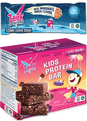 ZEEK BAR - Kids Protein Snack Bars - Less Sugar, High Protein Kids Snack Bars - Healthy, Gluten Free Protein Snack Bar for Kids and Teens - Variety, 10 Count