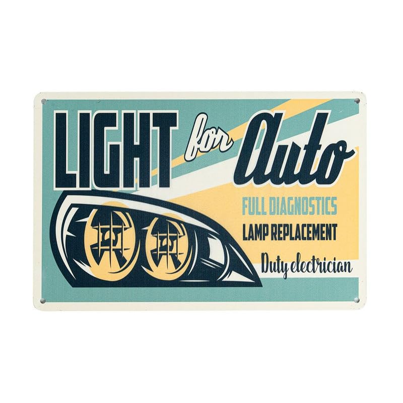 Image of Eazywagon Decorative Retro Metal Signs Wall Plate - 12x8 Inch (Light For Auto) | Weatherproof Vintage Metal Sign Plate for Cafe, Home, Bar, Garage | Decorative Wall Hanging Sign Board
