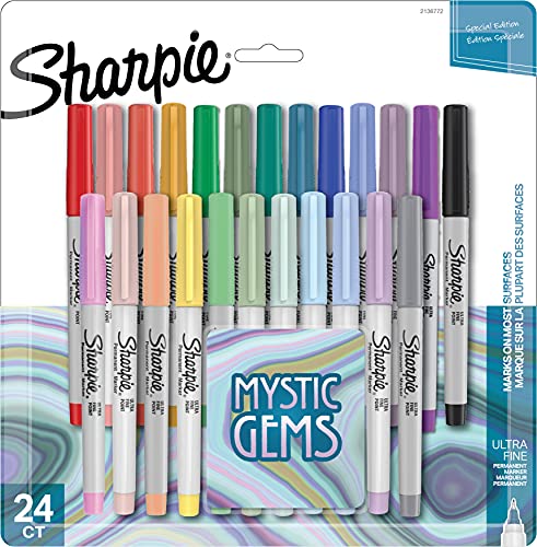 Image of SHARPIE Permanent Markers Ultra-Fine Point Featuring Mystic Gem Color Markers Assorted 24 Count (Pack of 6)