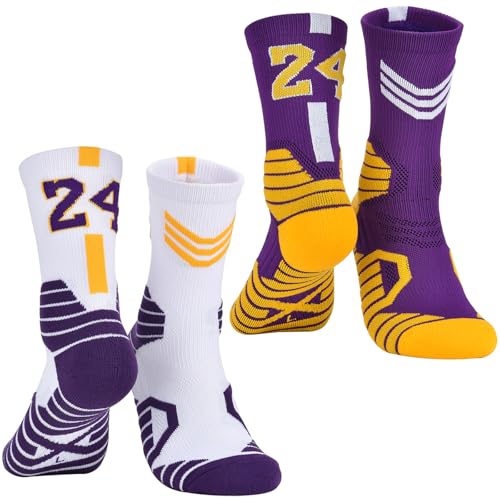 Men Basketball Socks 2/4 Pairs, Basketball Team Lucky Number Athletic Sports Socks for Adult Youth Kids