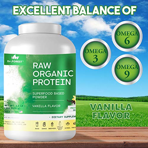 Dr. Forest Organic Raw Cold Pressed Vegan Plant Protein Powder - Add to Your Favorite Smoothies or Shakes - Non-GMO Certified Organic 20 Grams Protein per Serving, 2.2 lbs (Vanilla, 1.1 lbs)