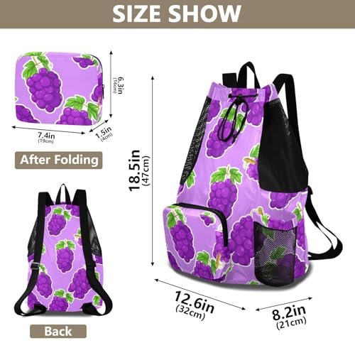 Cartoon Grape Cluster Drawstring Gym Backpack for Men Women Pull String Sports Swim Bag with Mesh Pocket & Adjustable Strap Beach Backpack for Outdoor Travel Swimming2
