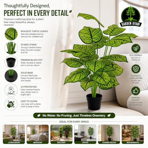 Image of Artificial Philodendron Plant with Black Pot - 26 Inch Tall Faux Green Decorative Plant for Indoor Outdoor Home, Office, Balcony & Living Room Decor