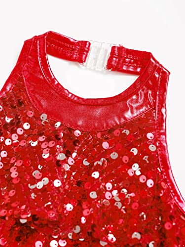 Jeatha Kids Girls Sleeveless Shiny Sequins Halter Tassel Mini Dress Latin Jazz Salsa Samba Rumba Dance Costumes Red 6 #TOP5