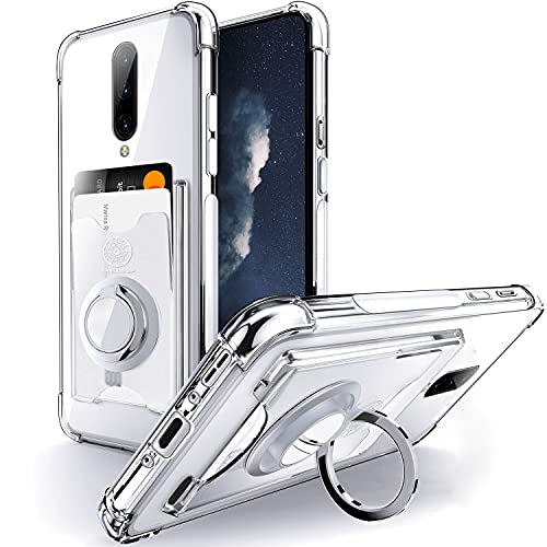 Shields Up for OnePlus 7 Pro Case, 1+7 Pro Case, Minimalist Wallet Case with Card Holder and Ring Kickstand/Stand, [Drop Protection] Slim Protective Cover for OnePlus 7 Pro - Clear