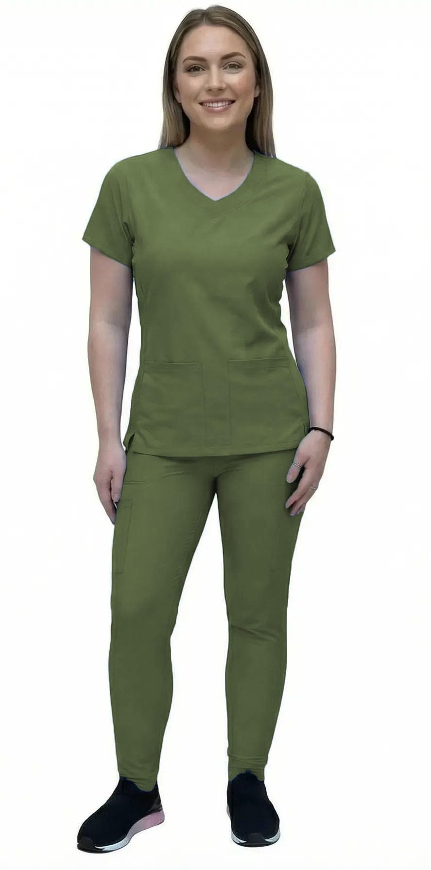 ANGIE UNIFORMS YOGAFLEX Jogger Scrubs for Women Set Regular and PETITE Side Spandex 2 Pockets Top with Yoga