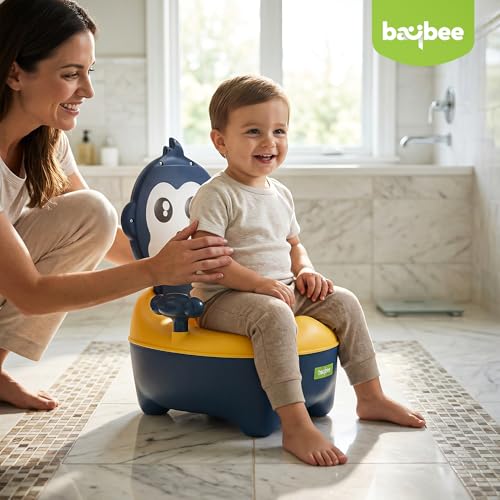 Image of Baybee Monkey Baby Potty Seat for Kids 2 to 5 Years with Back Support | Foldable Toilet Seat with Removable Drawer & Cleaning Brush | Premium Potty Training seat | Kids Toilet Chair Boys Girls (Blue)