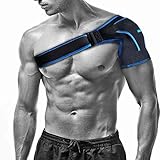 Shoulder Stability Brace with Pressure Pad by Babo Care - Breathable Neoprene Shoulder Support for Rotator Cuff, Dislocated AC Joint, Compression Sleeve with Adjustable Wrap Strap (Blue)