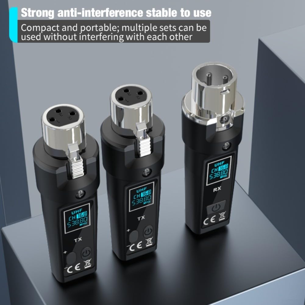 Sistema microfonico wireless UHF professionale con trasmettitore e ricevitore XLR, portata estesa 30 50 m adatto per esibizioni dal vivo e applicazioni di mixaggio audio (uno a uno)
