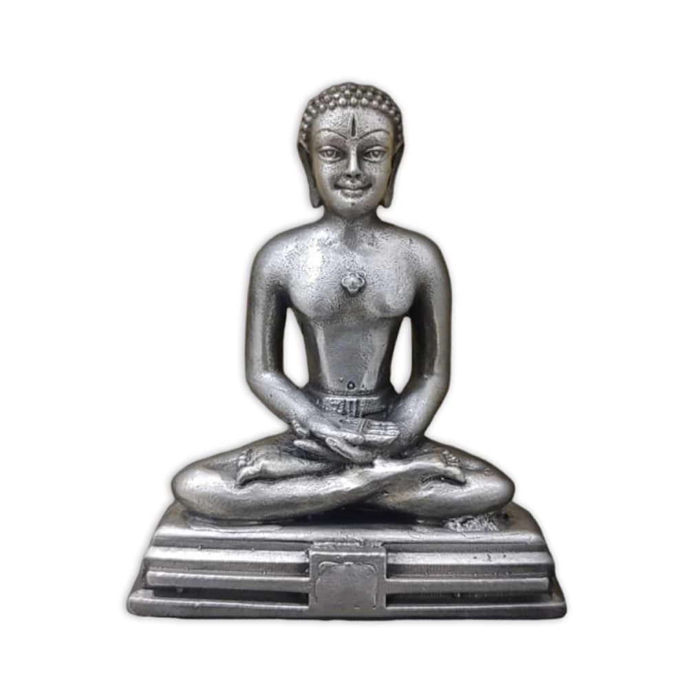Mahavir Swami Idol in Pure 925 Silver/Mahaveer Swami Statue in Silver Jain Religion God Sculpture 2 Inch (70 GMS)