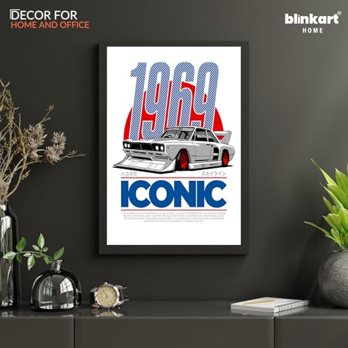 Image of BLINKART Nissan Skyline (1969) CarFramed Posters Gift Items Boys Room Wall Decoration Bedroom Office Studio Synthetic Wood Frame & Acrylic Glass Ready to Hang - 12x8 Inch, (A4 Size) - CAR-175